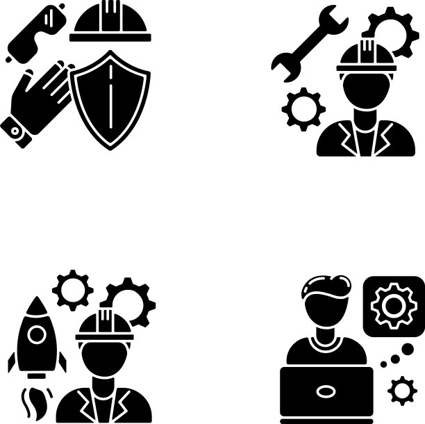 工程师劳动黑色字形图标设置在白色图片下载