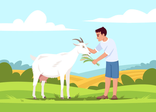 男孩半平喂山羊图片下载