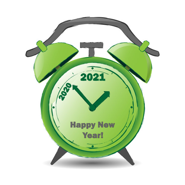 风格化复古闹钟与箭头接近2021矢量绘图图片下载