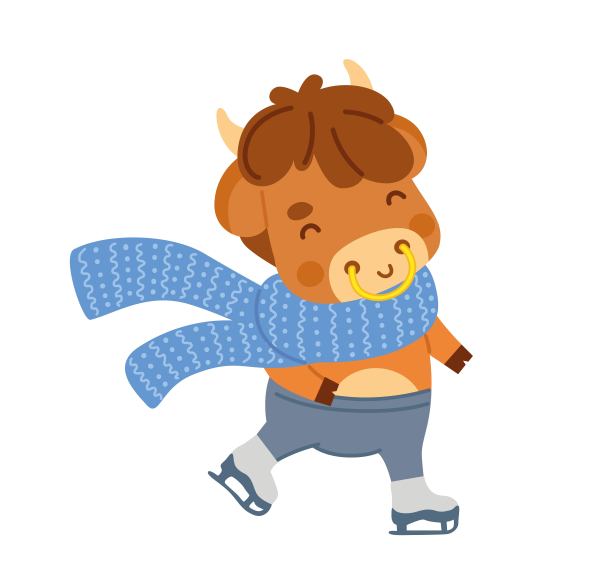 可爱的小公牛戴着针织围巾。牛卡通人物。图片下载