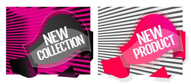 新产品。新的集合。创意设计贴纸印刷或网页，媒体，宣传材料，网页应用横幅，为网站和社交网络。广告销售横幅模板图片下载