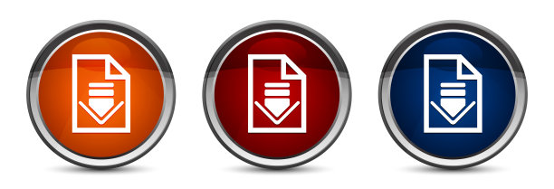 下载文件图标专属蓝、红、橙圆形按钮设计集图片下载