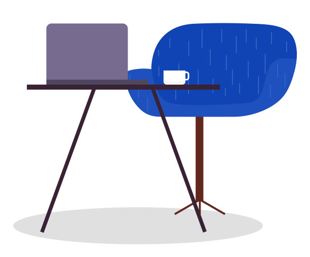 书桌，椅子，笔记本电脑，圆椅，家具。办公室或家庭工作空间，办公家具图片下载