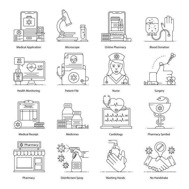 医院和医疗保健平面轮廓矢量包图片下载
