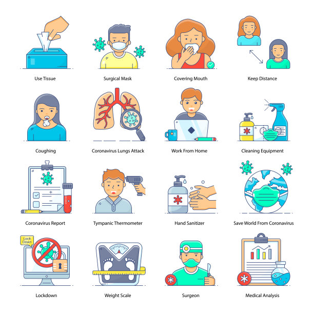 Corona和Healthcare平面轮廓矢量包图片下载