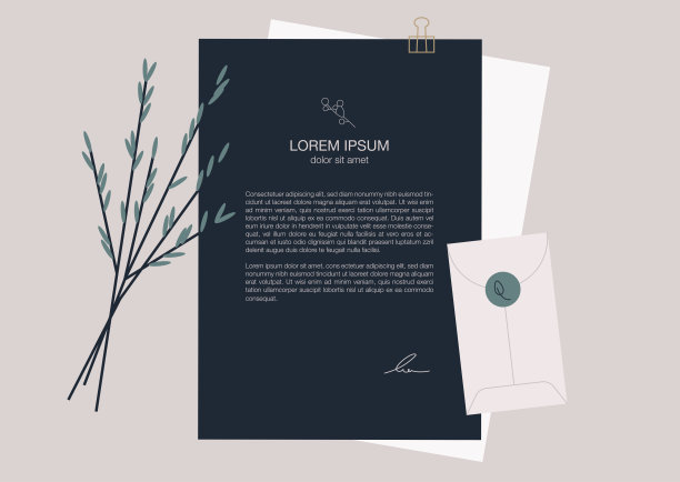 一个优雅的模型设计，一封信和一个信封模板，一个花卉主题的蜡笔静物图片下载
