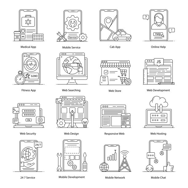 包的Web服务和托管平面轮廓图标图片下载