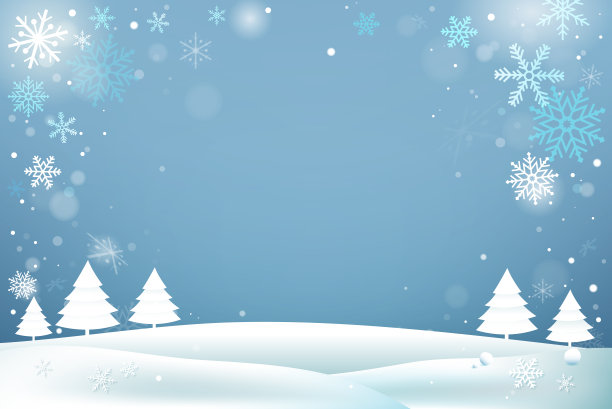 冬天的雪背景是圣诞树，中间是雪花和空旷的空间图片下载