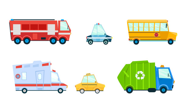 各种运输类型的伟大集合。城市服务。卡通车。矢量插图孤立在白色背景图片下载