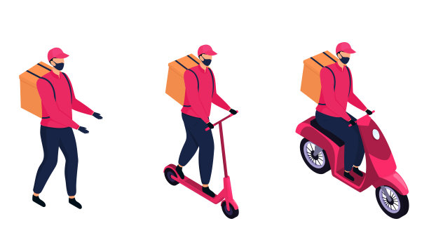 2.5D配送员：防护面罩，摩托车、电动车、步行送货图片下载