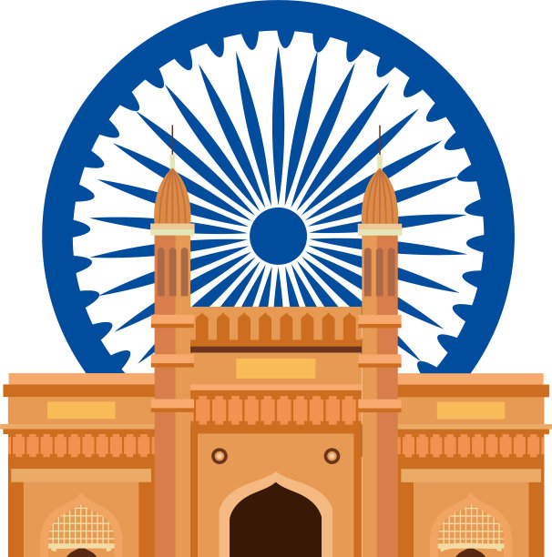 著名的大门纪念碑有蓝色的阿育王轮图片下载