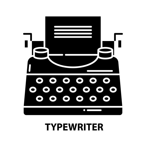 打字机图标，可编辑笔画的黑色矢量符号，概念插图图片下载