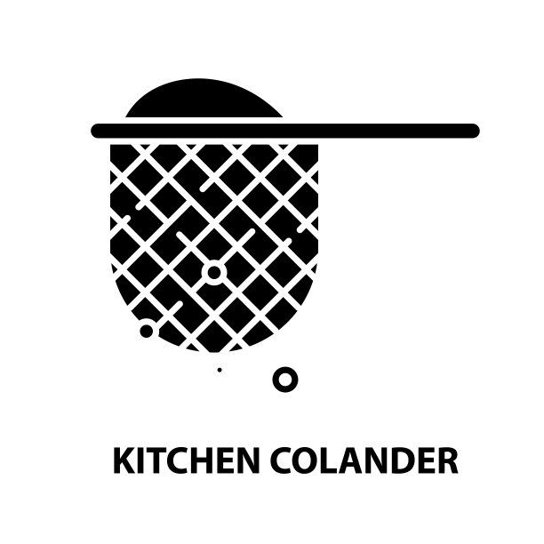 厨房滤锅图标，黑色矢量符号与可编辑的笔触，概念插图图片下载