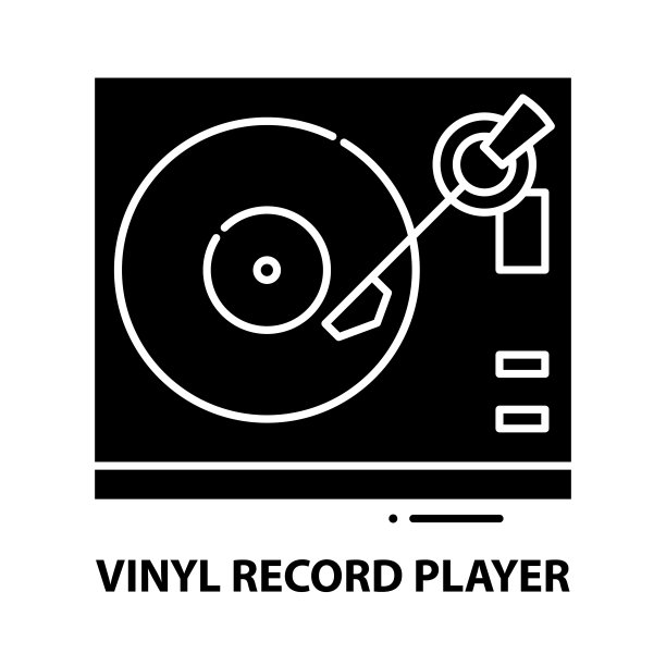 黑胶唱片播放器图标，黑色矢量符号与可编辑的笔触，概念插图图片下载