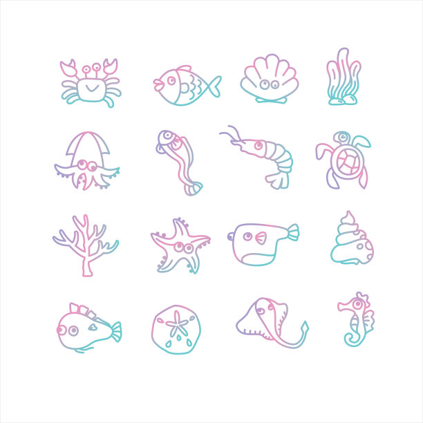 矢量手绘涂鸦可爱的海洋动物。图片下载