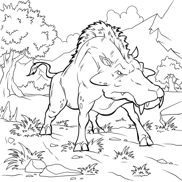 儿童涂色书：史前动物卡通插画图片下载