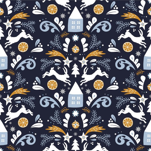 圣诞家兔无缝图案图片下载