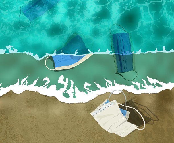 用面罩漂浮在海面上图片下载