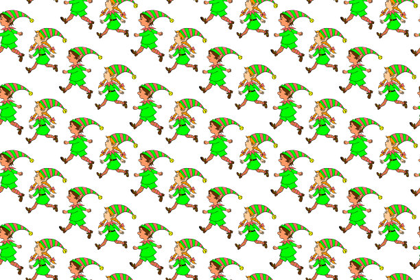 矢量无缝模式与运行圣诞精灵。新年圣诞手绘背景和纹理。适用于贺卡、包装纸、包装、纺织品、织物、印刷品等图片下载