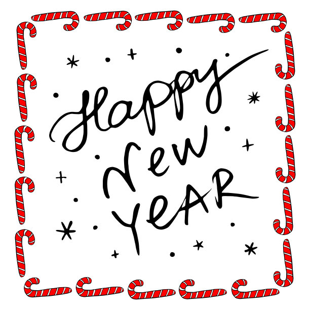 矢量框架的甘蔗与铭文新年快乐和雪花。寒假背景，标题，边界，贺卡装饰，邀请，照片，圣诞节设计图片下载