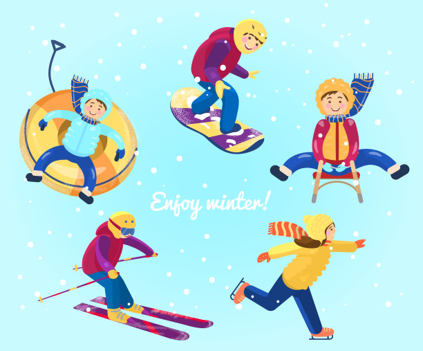 孩子们在做不同的冬季运动素材图片