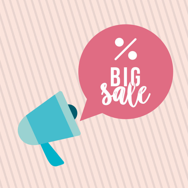 扩音器上印着大大的促销字体和一个百分比符号图片下载