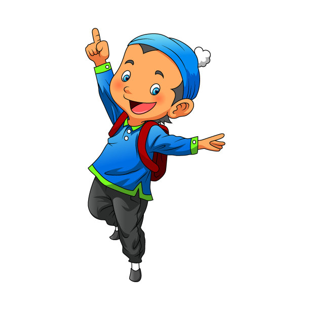 男孩穿着穆斯林服装，戴着帽子，带着一个红色的袋子图片下载