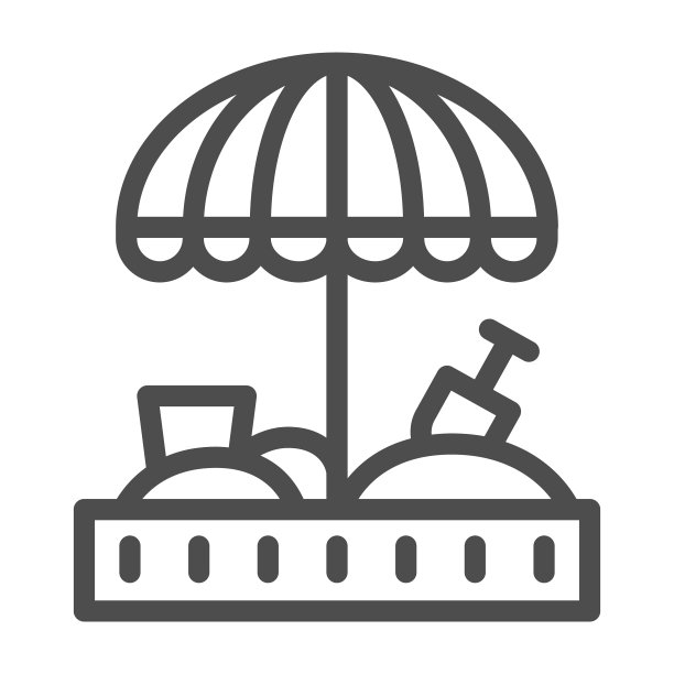 沙盒和伞线图标童年的概念图片下载