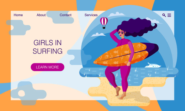 穿着粉色潜水服的漂亮冲浪女孩图片下载