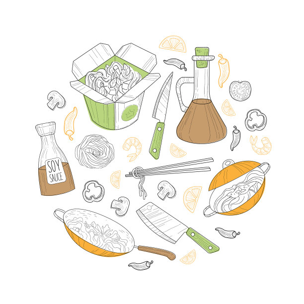 亚洲菜炒锅菜单传统配料图片下载