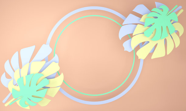 装饰的圆形框架与怪物的叶子，3d渲染图片下载