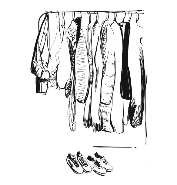 衣橱素描衣服挂在衣架上图片下载