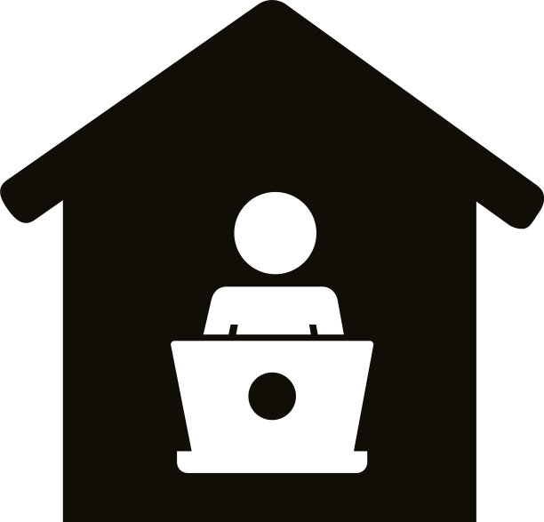 人的侧面使用笔记本电脑呆在家里剪影图片下载