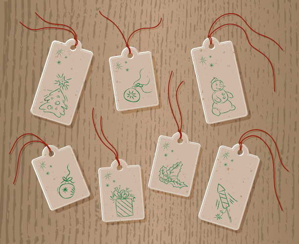 手工将圣诞纸标签系在绳子上图片下载
