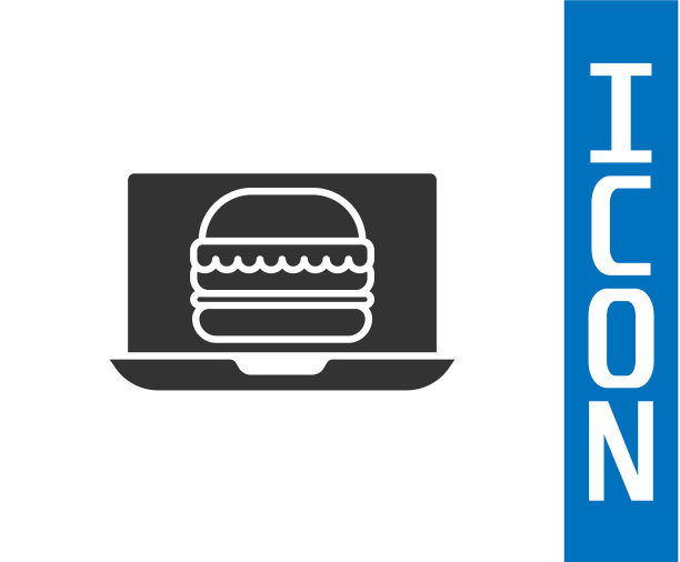 灰色的在线订购和汉堡外卖图标图片下载