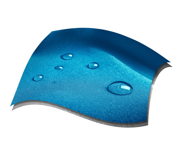 科技蓝色防水透气织物与雨滴，孤立在白色背景图片下载