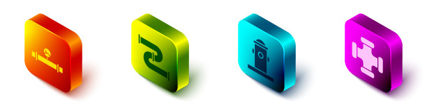 设置等距工业管道和压力计图片下载