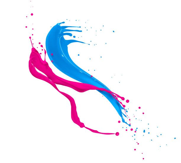 蓝色和粉红色的颜料被隔离在白色的背景上图片下载