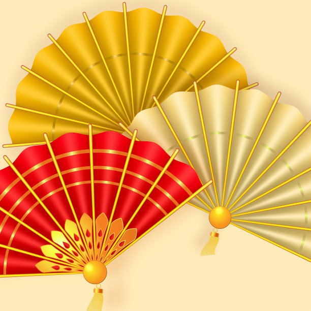 传统的红色和金色手扇。中国新年的设计图片下载