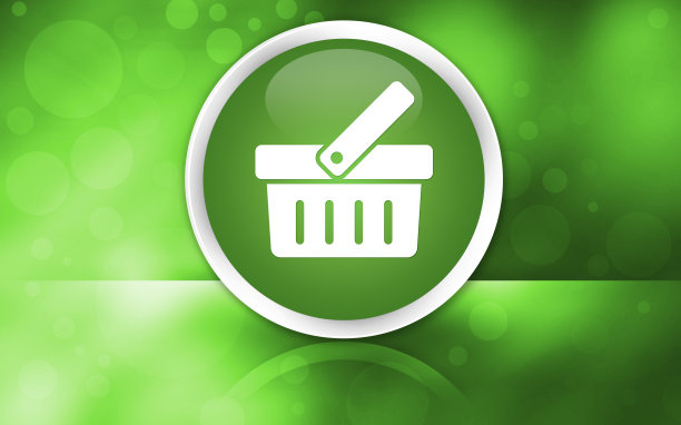 购物车图标溢价光滑按钮孤立在抽象闪亮的绿色背景图片下载