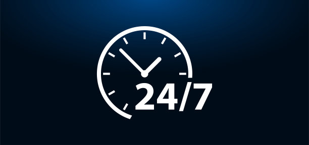 24/7时钟图标水晶蓝色旗帜背景图片下载