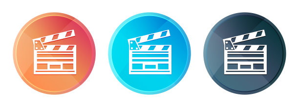 电影剪辑图标蒸汽雾圆形按钮设置闪亮的插图图片下载