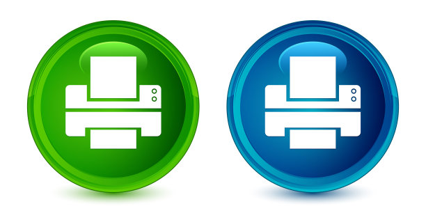 打印机图标艺术闪亮有光泽的蓝色和绿色圆形按钮集图片下载