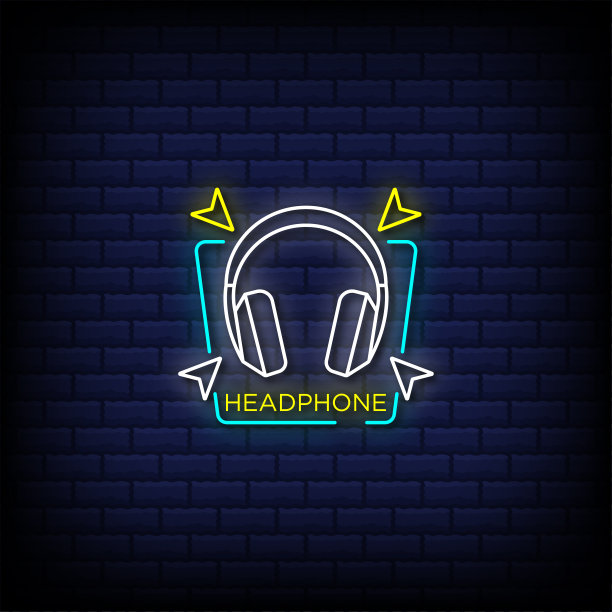 耳机霓虹标志样式文本图片下载