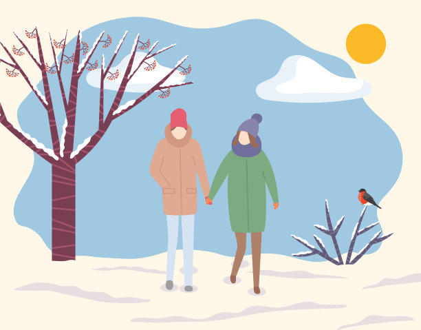 情侣漫步在冬季公园，天气寒冷图片下载