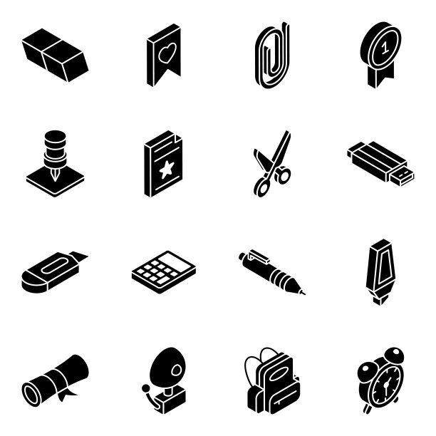 学校用品 Glyph 2.5D 图标图片下载