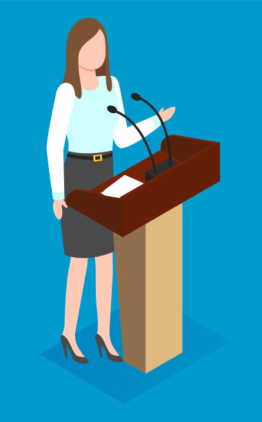 商务女人在观众面前做报告，国际贸易会议，扁平风格图片下载