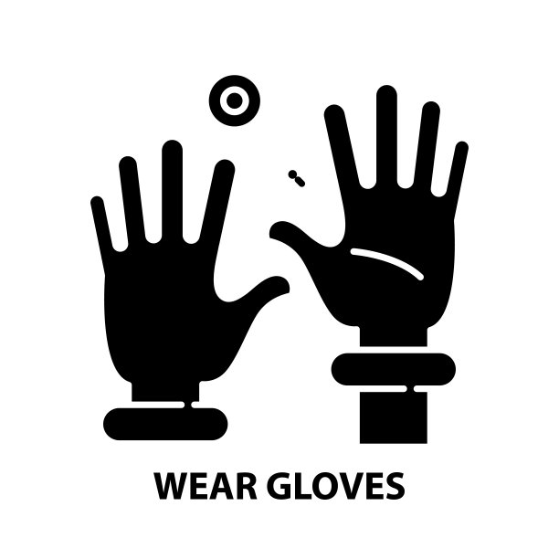 戴手套图标，黑色矢量符号与可编辑的笔触，概念插图图片下载