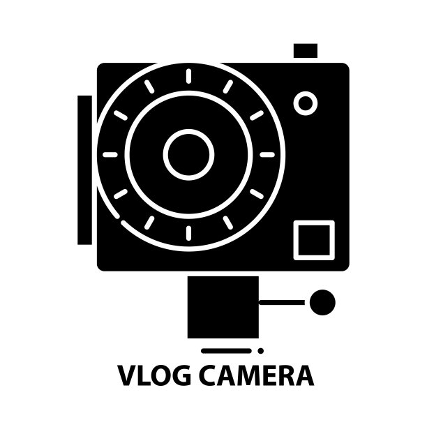 Vlog相机图标，黑色矢量符号可编辑笔画，概念说明图片下载