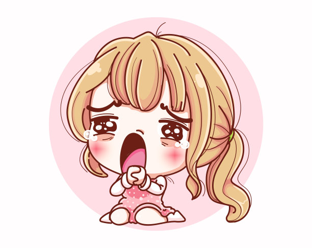 悲伤的女孩感觉抱歉和卡通人物设计。图片下载